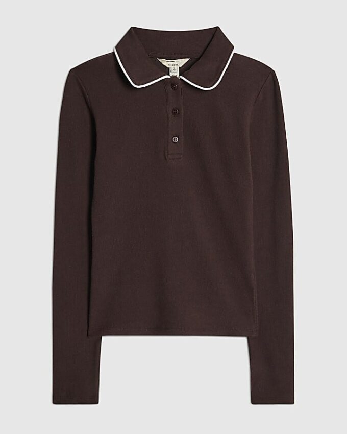 Brun mysig polo med kontrastkant