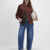 Brun oversized bomberjacka i mocka