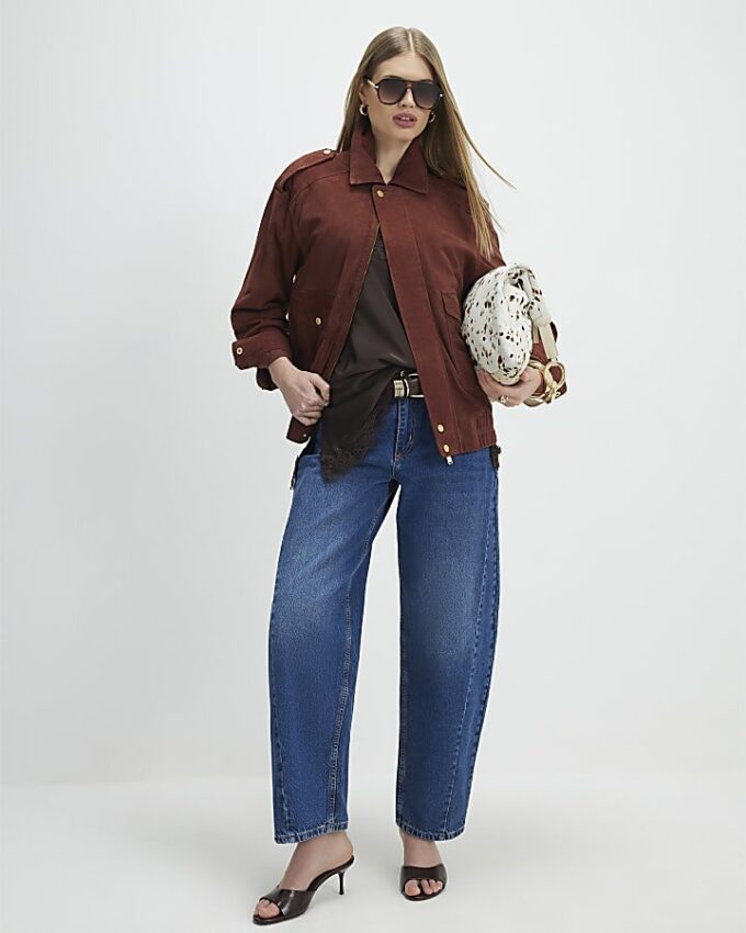 Brun oversized bomberjacka i mocka