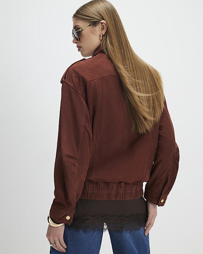 Brun oversized bomberjacka i mocka