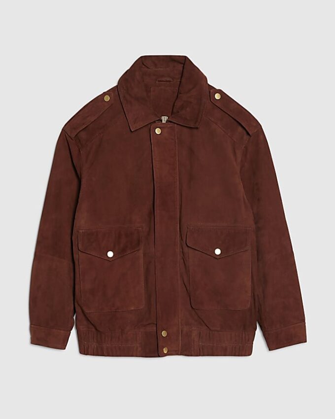 Brun oversized bomberjacka i mocka