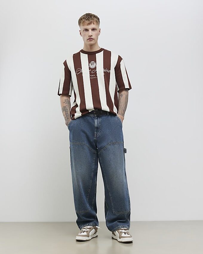 Brun oversized fotbollströja med ränder