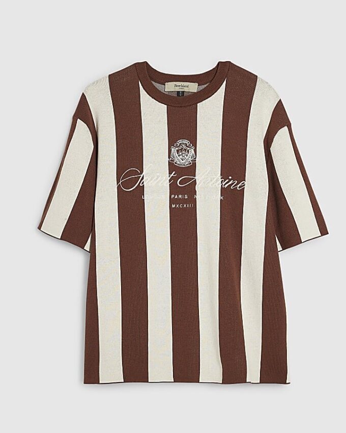 Brun oversized fotbollströja med ränder