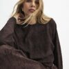 Brun premium-batwing-top med skrynkleffekt