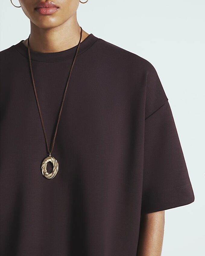 Brun premium-boxy-T-shirt med korta ärmar