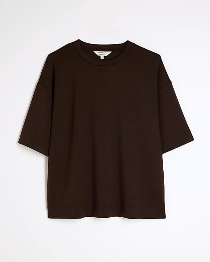 Brun premium-boxy-T-shirt med korta ärmar