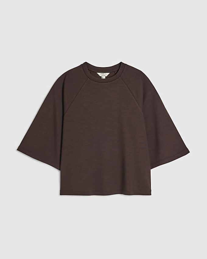 Brun premium-raglan-topp med korta ärmar