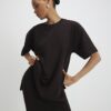Brun premium-T-shirt med korta ärmar och oversized passform