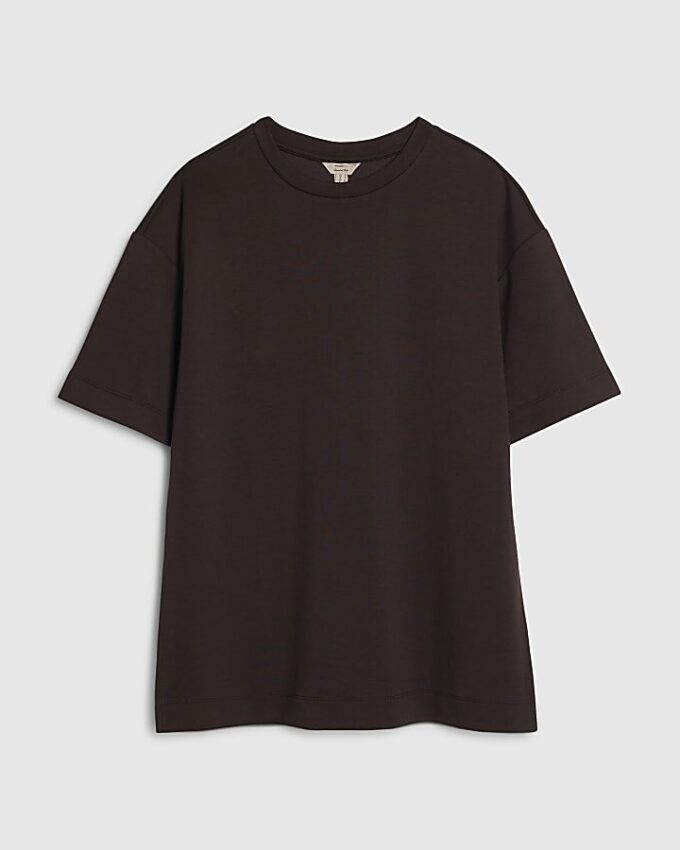 Brun premium-T-shirt med korta ärmar och oversized passform