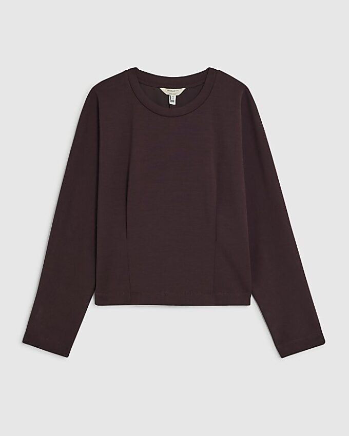 Brun premium-tröja med långa ärmar och batwing-ärmar