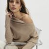 Brun ribbad off shoulder-tröja