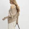 Brun ribbad off shoulder-tröja
