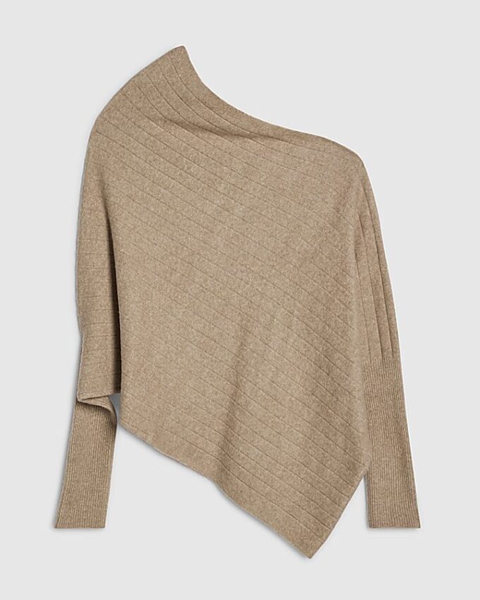 Brun ribbad off shoulder-tröja