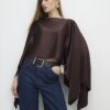 Brun satin cape med vattenfallsdesign