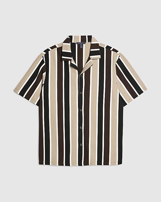 Brun slim fit-skjorta med ränder