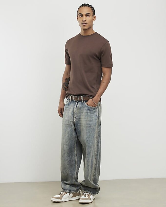 Brun slim fit-T-shirt