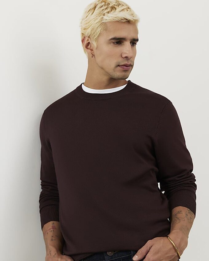 Brun slim fit-tröja