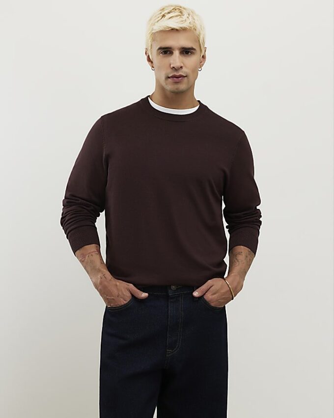 Brun slim fit-tröja