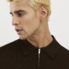 Brun slim fit-tröja med dragkedja