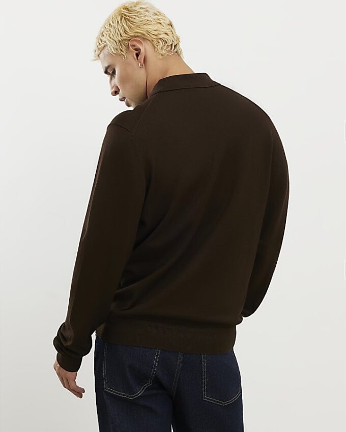Brun slim fit-tröja med dragkedja
