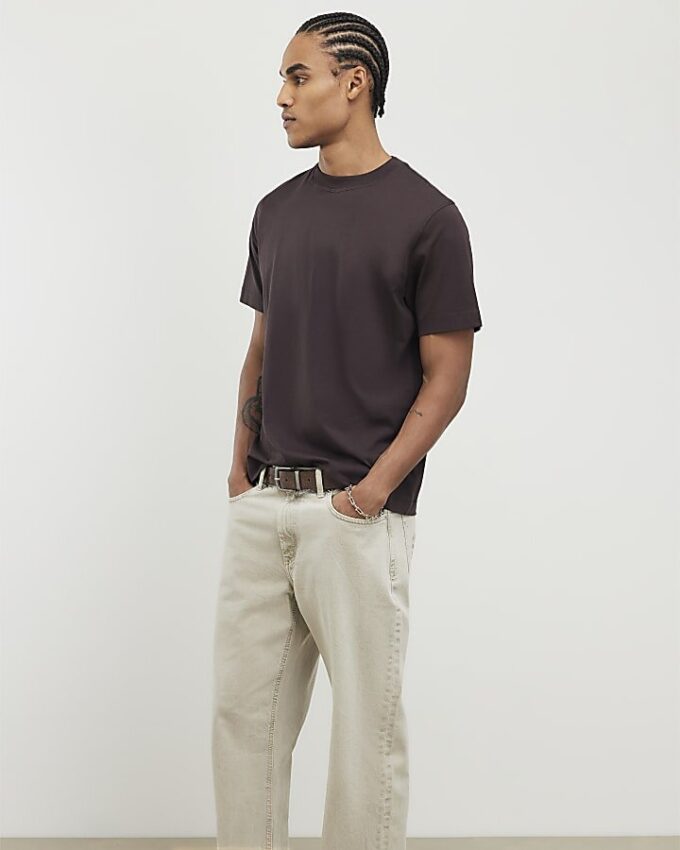 Brun T-shirt med normal passform