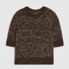 Brun texturerad stickad kortärmad topp