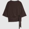 Brun texturerad T-shirt med knytning fram