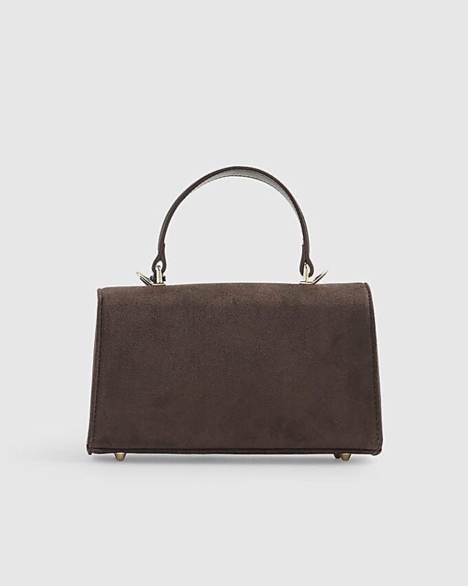 Brun totebag i imitationsmocka med lås fram