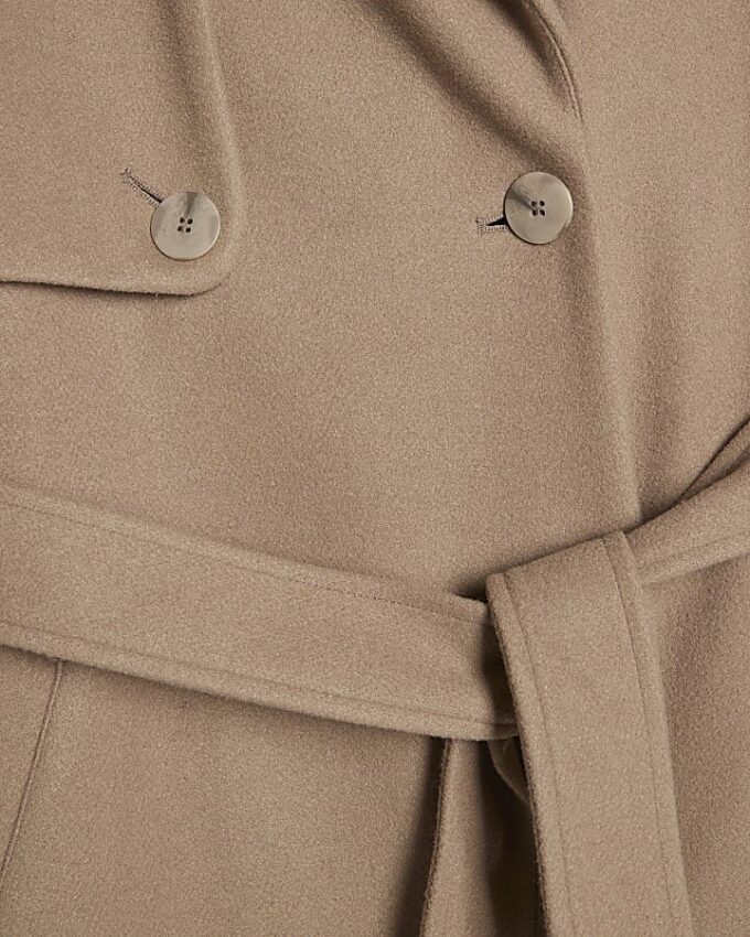 Brun trenchcoat i imiterad ull med bälte