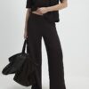 Bruna jacquardbyxor med vida ben