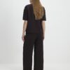 Bruna jacquardbyxor med vida ben