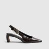Bruna låga slingback-pumps med spetsig tå