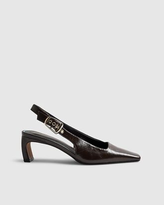 Bruna låga slingback-pumps med spetsig tå