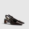 Bruna låga slingback-pumps med spetsig tå