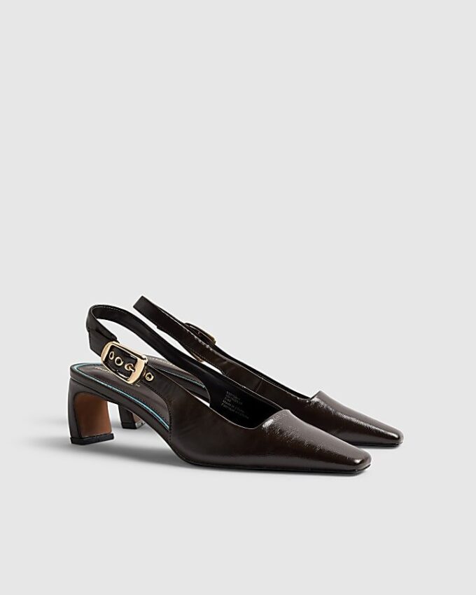 Bruna låga slingback-pumps med spetsig tå