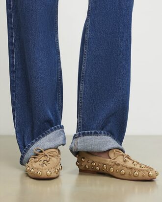 Bruna loafers i imitationsmocka med nitar