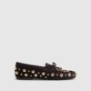 Bruna loafers i imitationsmocka med nitar