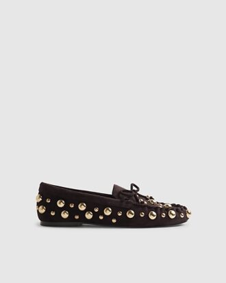 Bruna loafers i imitationsmocka med nitar