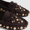 Bruna loafers i imitationsmocka med nitar