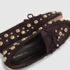 Bruna loafers i imitationsmocka med nitar