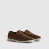 Bruna loafers i vävd mocka