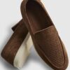 Bruna loafers i vävd mocka