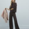 Bruna mysiga byxor med vida ben