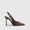 Bruna pumps med slingback i imitationsmocka