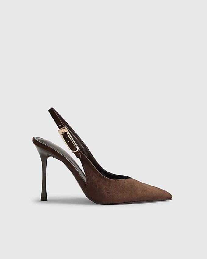 Bruna pumps med slingback i imitationsmocka