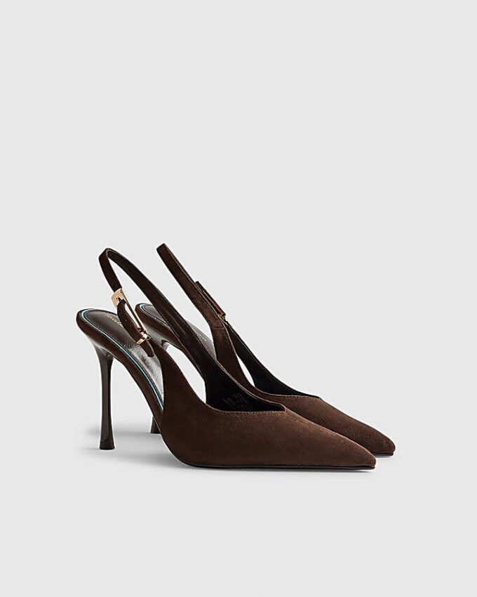 Bruna pumps med slingback i imitationsmocka