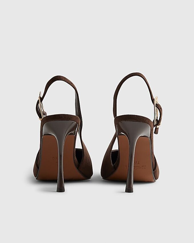 Bruna pumps med slingback i imitationsmocka
