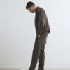 Bruna slim fit-byxor med hundtandsmönster och piping