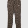 Bruna slim fit-byxor med hundtandsmönster och piping