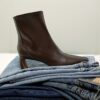 Bruna stretchiga sockboots med blockklack